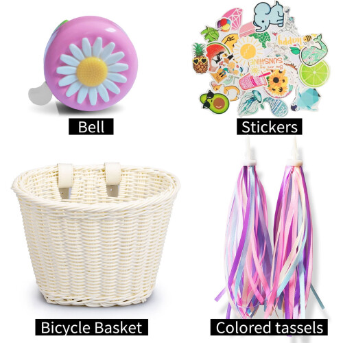 Panier de vélo pour enfants avec décoration à pompons sur le devant 1