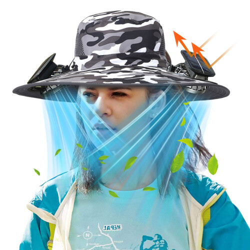Sombrero con ventilador solar de ala ancha con alimentación USB y solar. 1
