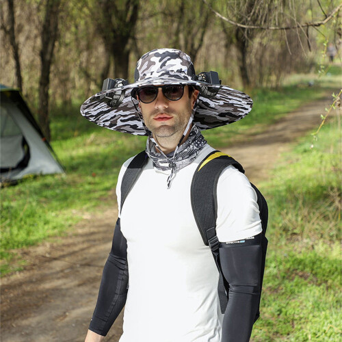 Sombrero con ventilador solar de ala ancha con alimentación USB y solar. 2