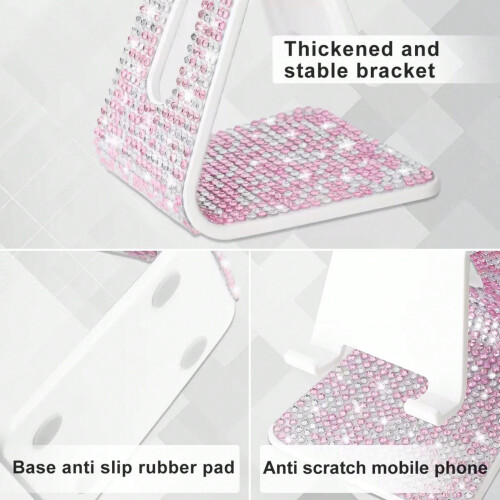 Supporto per telefono con strass, supporto da scrivania nero e bianco per 1