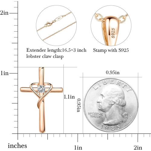 925Sterling Silver Cross Necklace with CZ Birthstone 1