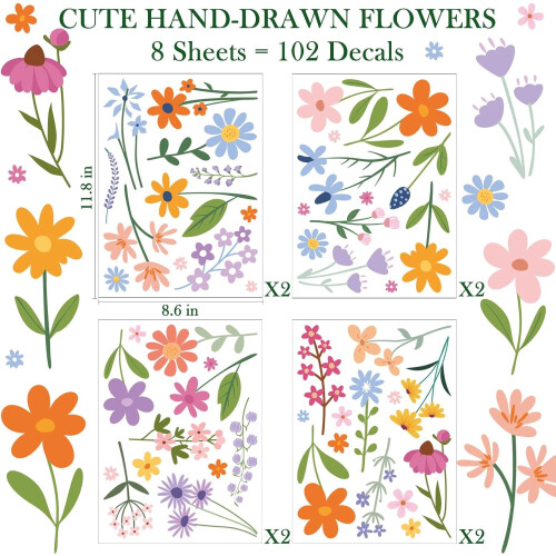 Stickers muraux floraux en vinyle, 102 pièces 1