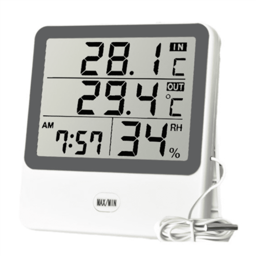 Thermometer en hygrometer met groot scherm, dubbele temperatuurregeling, wit, 1 set 2