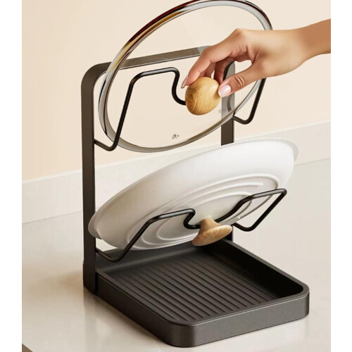 Topfdeckelhalter aus Edelstahl mit Tropfschale und Spatel 1