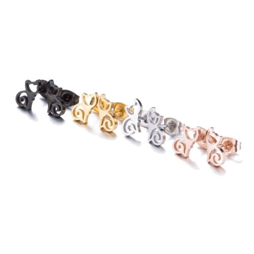 Stainless Steel Hollow Cat Stud Earrings 1 Pair 2