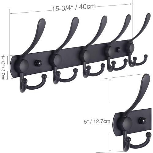 Wall Mounted Coat Rack Black with 5 Hooks 2