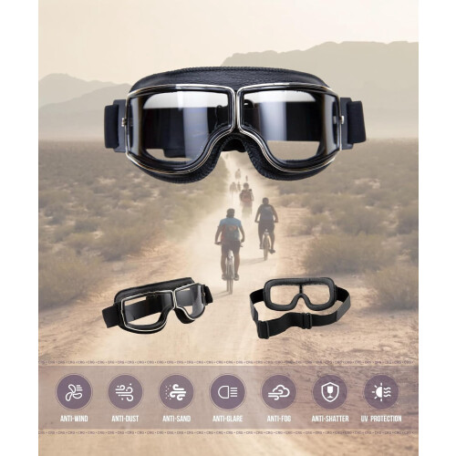 Motorcycle Goggles Vintage Aviator Style Leather 1 Pair 1