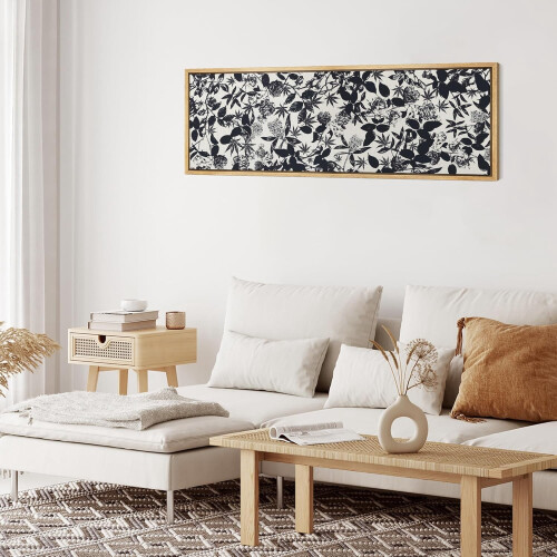 Impressão em tela vintage com estampa botânica preta, 60x20 polegadas (sem moldura) 1