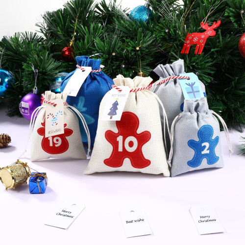 Ensemble de sac cadeau à cordon pour calendrier de l'Avent de Noël 1