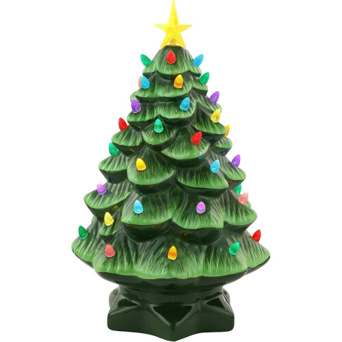 Ceramic Christmas Tree with LED Lights 12 Inches Green 1
