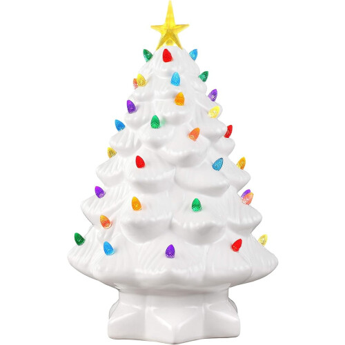 Ceramic Christmas Tree with LED Lights 12 Inches Green 2