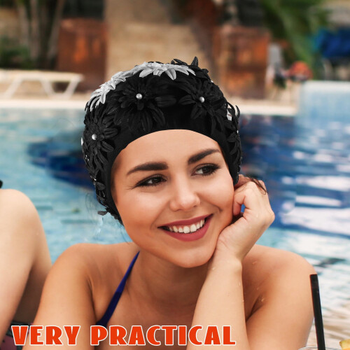 Women's Embroidered Swim Cap Multi-Fabric 1 Set 2
