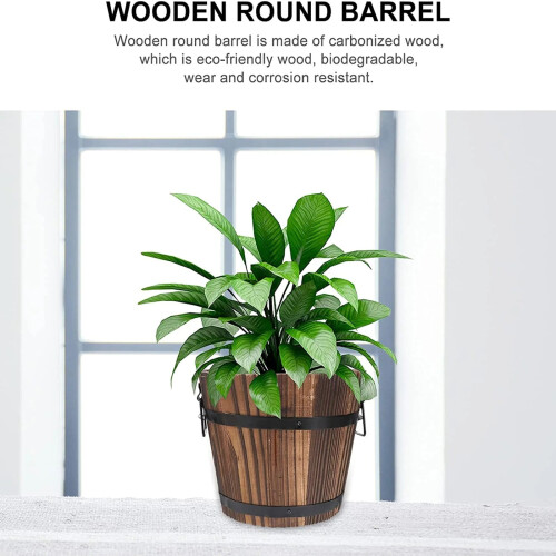 Maceteros rústicos de barril de whisky de madera para interior y exterior. 2