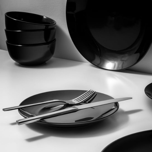 Fine Porcelain Dinnerware Set 12-Piece for 4 People Black 2