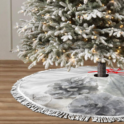 Weihnachtsbaumrock mit Fransen und Spitze, silber, 36 Zoll 2