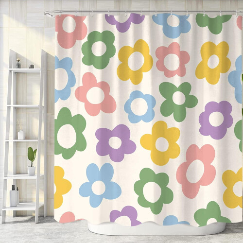 Flower Shower Curtain Pastel Boho 72x72 Inch 1