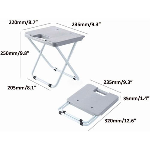 Tabouret de camping gris, pliable, 25 cm, léger, supporte jusqu'à 90 kg. 2