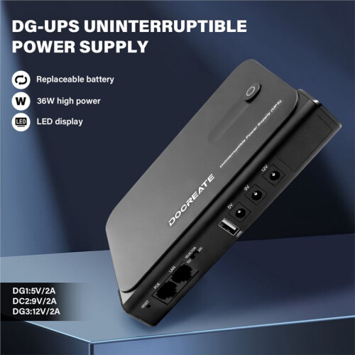 Docreate TTAKA7 36W DC1036L UPS Uninterruptible Power Supply with 18650 Replaceable Battery EU Plug 2