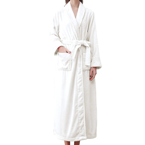 Γυναικεία Μπουρνούζι από Φανέλα Terry Cloth με Διπλές Τσέπες, Μπεζ 1