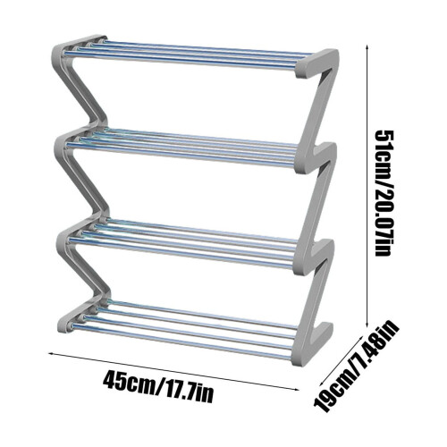 Z-shaped gray 4-layer shoe rack for home dorm entryway 1pc 2