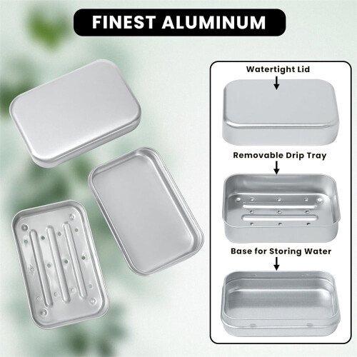 Aluminum soap case with drain rack and lid1piece 2