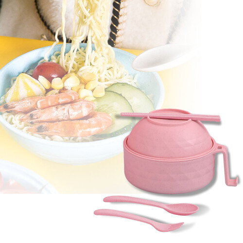 Microwave Ramen Bowl with Lid and Utensils Pink 1