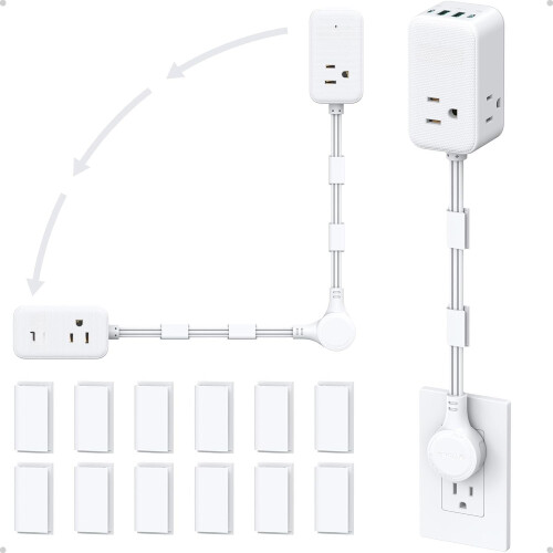 Extensor de tomada giratório com 3 tomadas CA, cabo de 3 metros, 20 W 1
