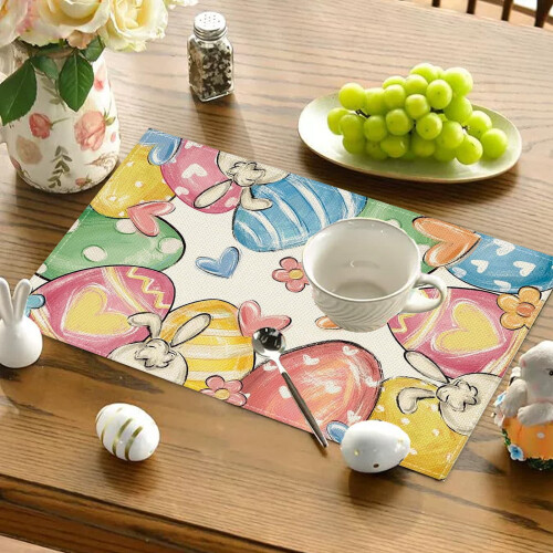 Oster-Tischsets mit Hasen- und Blumenmuster, 4er-Pack 1