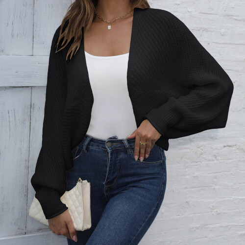 Women's Knit Cardigan Sweater Flared Long Sleeve Open Front 2