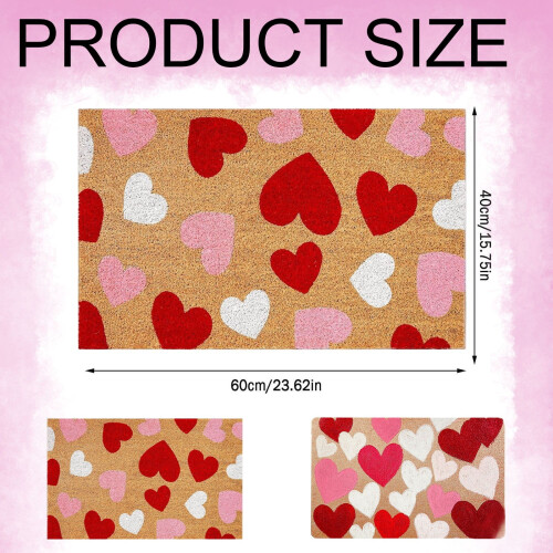 Valentine coir door mat red pink white heart pattern 2