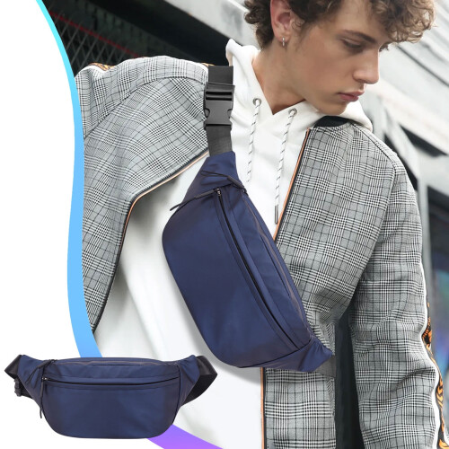 Bolsa transversal em nylon e elastano, 33 x 15 cm, azul. 1