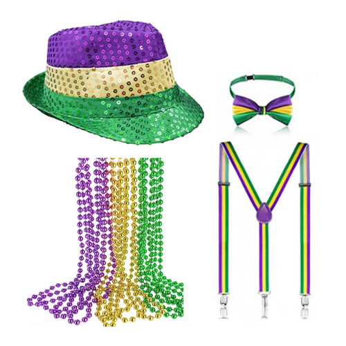 Αξεσουάρ για κοστούμι Mardi Gras, καπέλο, κολιέ, παπιγιόν 2