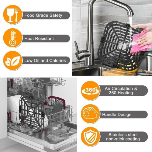 Bandeja para freidora de aire de acero inoxidable con protectores 2