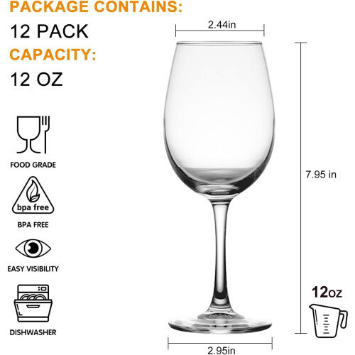 Bicchieri da vino in cristallo con stelo, 355 ml (12 pezzi) 1