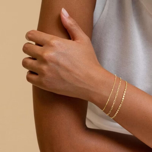 Gold Bracelets for Women 14K Gold Plated Beaded Chain Stack 1