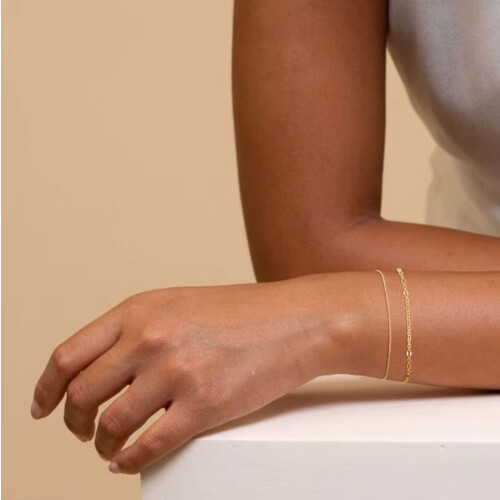 Gold Bracelets for Women 14K Gold Plated Beaded Chain Stack 2