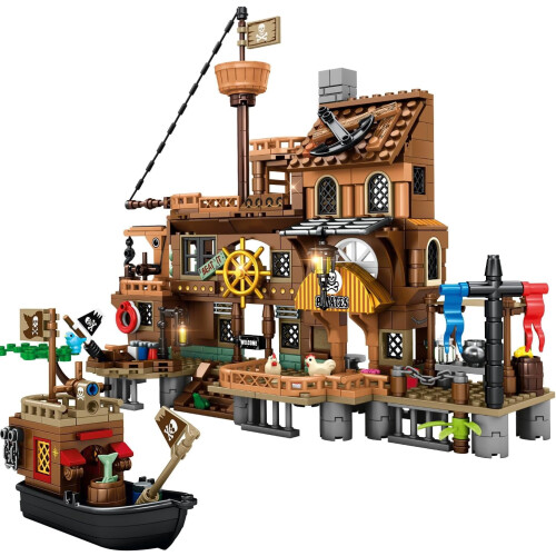Set de construcție corabie pirat Temă Pirate Wharf 1 pachet 2