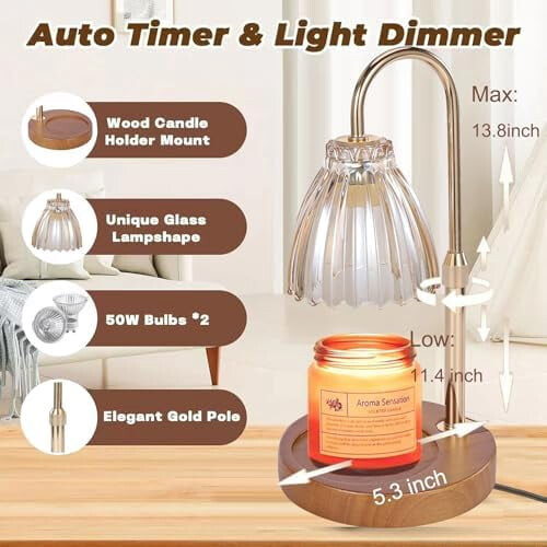 Candle Warmer Lamp Adjustable Height Dimmer Timer250W 2