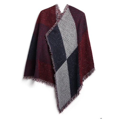 Cachecol feminino xadrez em acrílico, 74,8 x 25,6 polegadas, vermelho 1