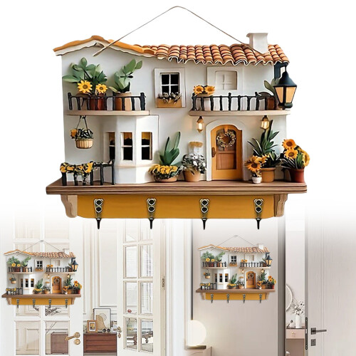Ξύλινος γάντζος διακόσμησης Sunflower Cottage με 4 μεταλλικούς γάντζους 2