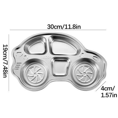 Stainless Steel Car-Shaped Kids Dinner Plate 5-Compartment 2