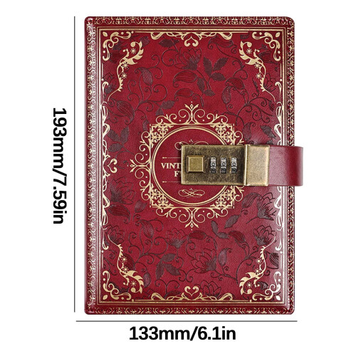 Wine Vintage B6 Diary Journal with Password Lock Golden 2