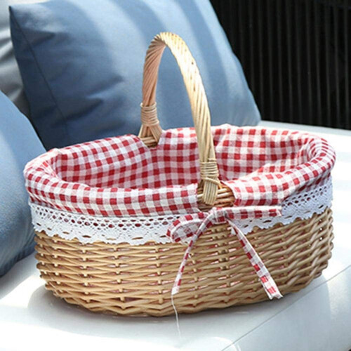 Cesta de picnic ovalada tejida de mimbre con asa1 1