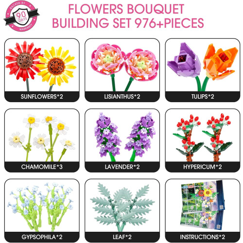 Wildblumenstrauß-Bauset für Mädchen, kompatibel mit 1