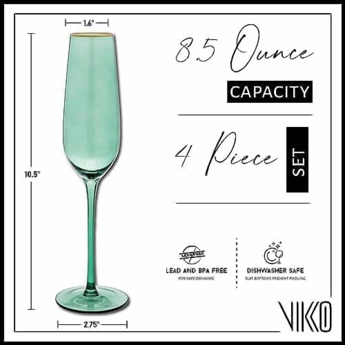 Vikko Φλάουτα Σαμπάνιας Πράσινο Χρυσό Χείλος 8,5oz Σετ 4 τεμαχίων 1