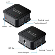 4X Digital Optisch Audio 1X3 Splitter,Digitaler SPDIF TOSLINK Optisch Faser Audio Splitter,1 in 3 Aus, für -Ray DVD HDTV