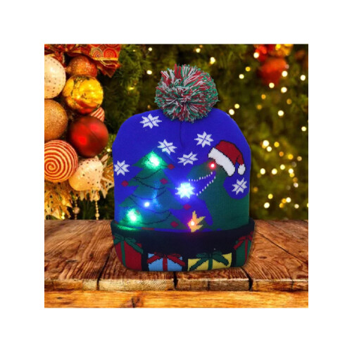 LED julehue med lysende dinosaurstrikket unisex hue 2