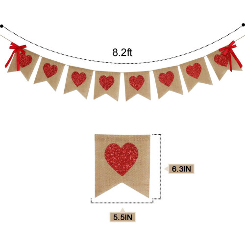 Slinger met hartjes van jute, rode glitterhartjes, 3 meter 2