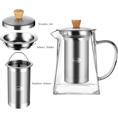 Üveg teáskanna kivehető filterrel 1100ml 2