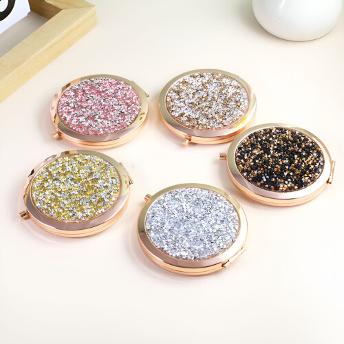 Miroir de poche compact en métal, 7,6 x 7,6 cm 2